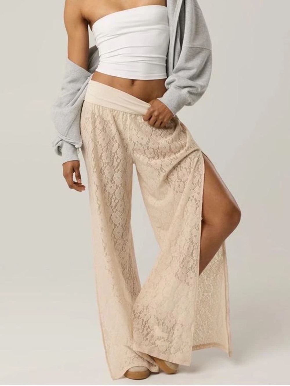 Offline by Aerie Go With the Flow Lace Split Leg Pants Cream S|P